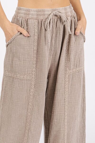 Mittoshop Lace Trim Detail Elastic Waist Cotton Gauze Pants
