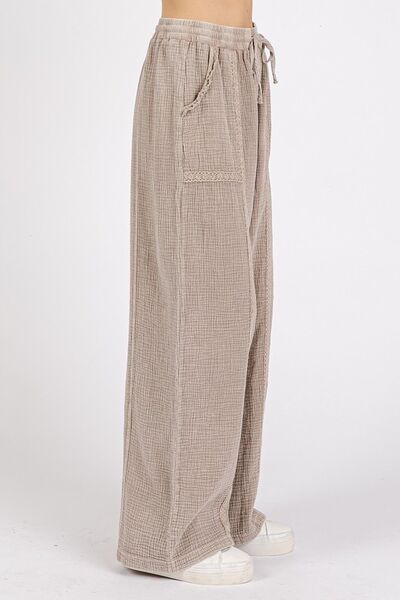 Mittoshop Lace Trim Detail Elastic Waist Cotton Gauze Pants