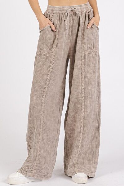 Mittoshop Lace Trim Detail Elastic Waist Cotton Gauze Pants
