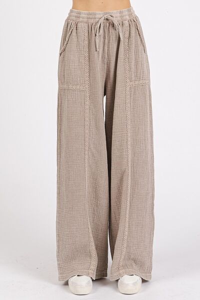 Mittoshop Lace Trim Detail Elastic Waist Cotton Gauze Pants
